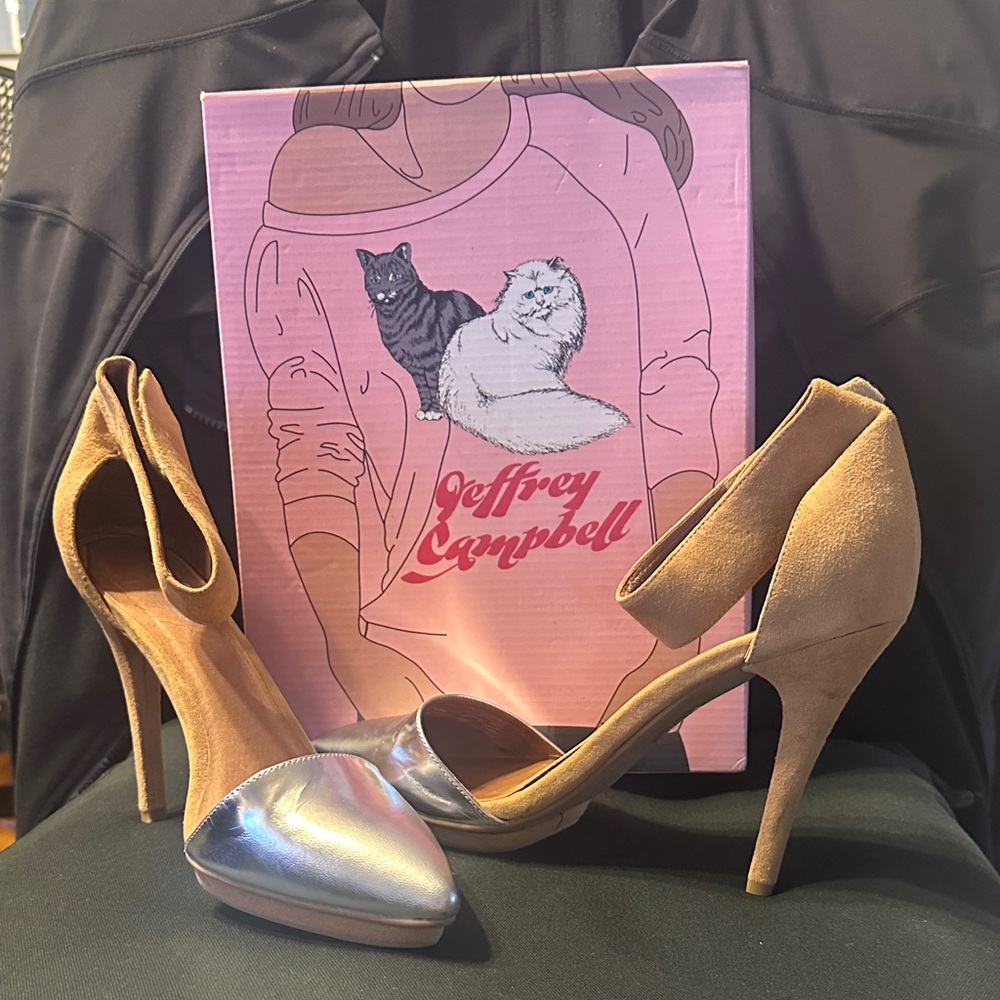 Jeffrey Campbell Metallic Silver and Tan Heels